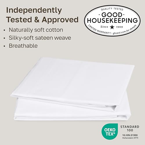 Queen Pillow Cases Set of 2 - 100% Cotton Sateen in Bright White