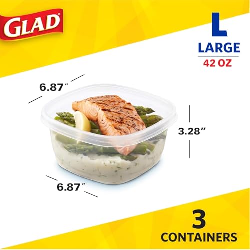 GladWare Tall Square Containers 42 Oz - Meal Prep & Storage, 3 Count