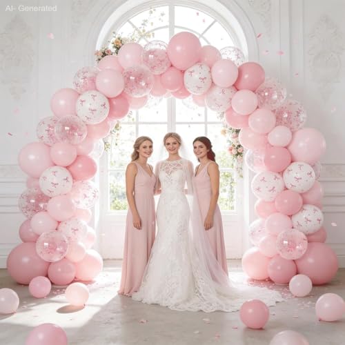 Kafeli Pink Bow Latex Balloons Set - 12in, 60pcs Party Decorations, Pink & White
