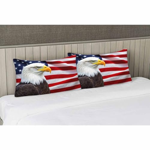 EKOBLA American Bald Eagle USA Flag Lumbar Pillow Cover 20x30 Inch