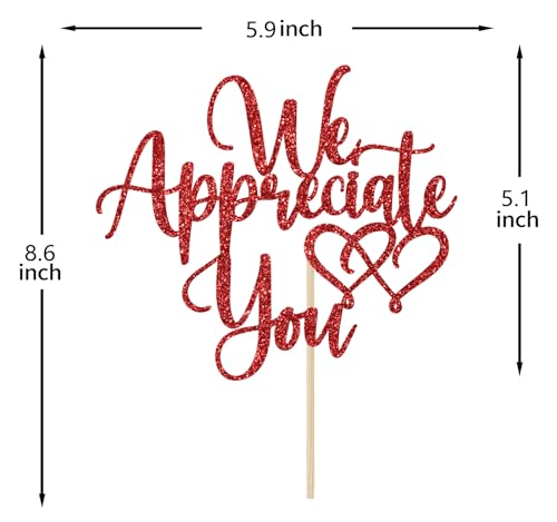 We Appreciate You Cake Topper - Red Glitter Graduation Decoration