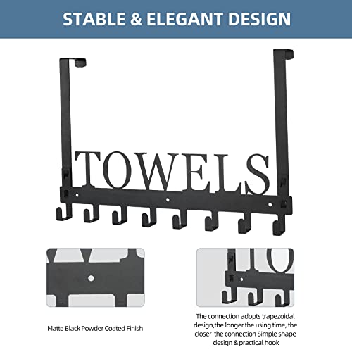 Azmoncy Black Over The Door Towel Rack with 8 Hooks - Heavy Duty Space Saver