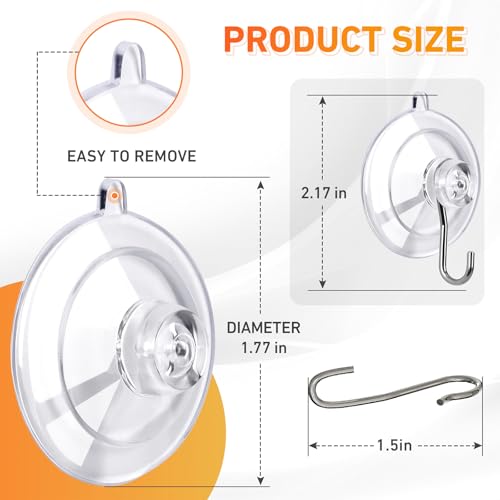 KORCCI Suction Cup Hooks 6-Pack - 10LB Max Load, Clear & Removable
