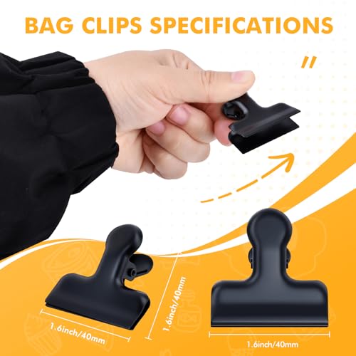 DGDUBRB Small Black Stainless Steel Chip Bag Clips - 12 Pack