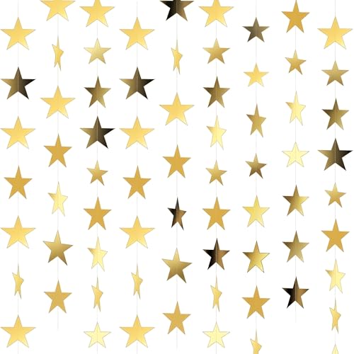 Gold Star Garland Banner Set - 7 Pack, 91.8 ft Double-Sided Streamers for Parties