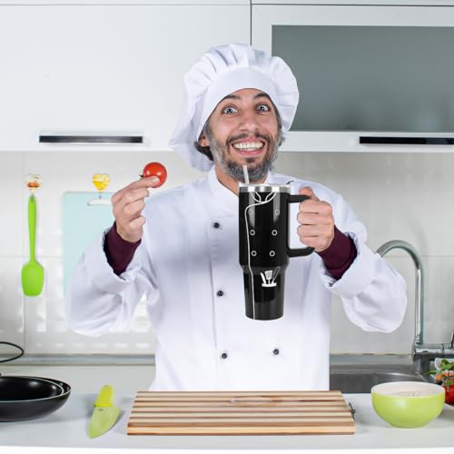 Chef Tumbler - 40 oz Travel Mug with Handle, Black Matte, Cooking-Themed Gift