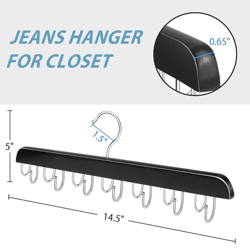 Harhana Wood Jeans Hanger 15x5 Inches, 14 Hooks Space-Saving Closet Organizer
