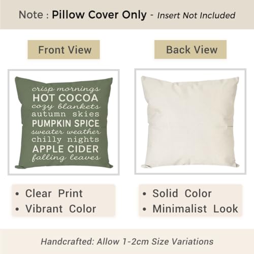 PANDICORN Fall Throw Pillow Cover, Olive Green Autumn Leaves, 18x18 Inch