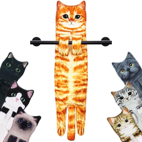 Orange Cat Hand Towel, Decorative Hanging Kitchen and Bathroom Towel