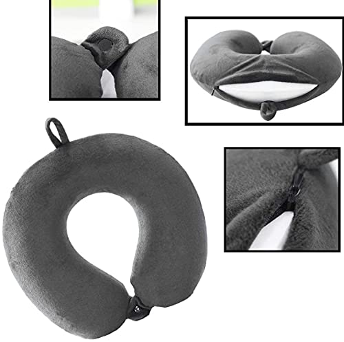 Gray Memory Foam Travel Pillow - Ergonomic Neck Support for Airplanes & Cars