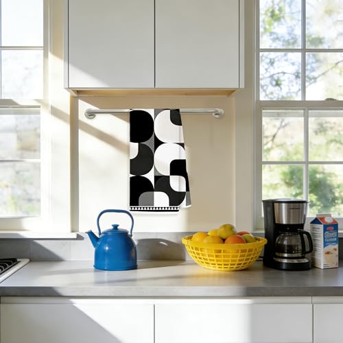 Retro Black and White Kitchen Towels - Mid Century Modern Design, 16x24 Inches