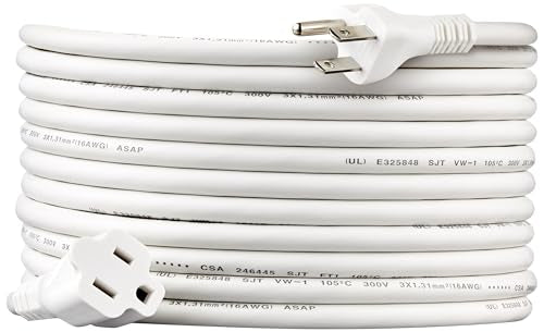 Amazon Basics 20 Ft Extension Cord - 13 Amps, White