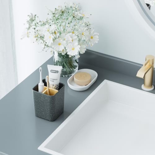Leadiy Bamboo Toothbrush Holder with 3 Slots for Bathroom Counter - Black Marble Design