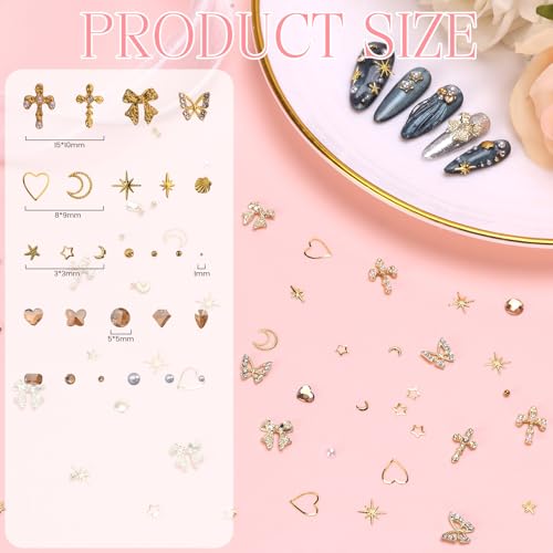 Gold & Champagne Nail Charms Kit - 3D Rhinestones & Pearls for DIY Manicure
