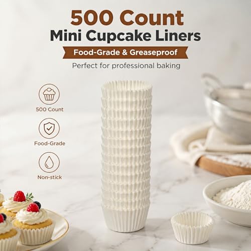 Prefer Green White Mini Cupcake Liners - 500 Greaseproof Baking Cups for Muffins & Snacks