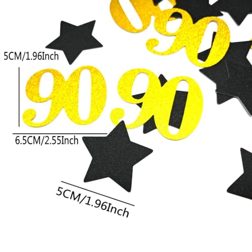 Gold 90th Birthday Confetti - 60 PCS Black Star & Number Decorations