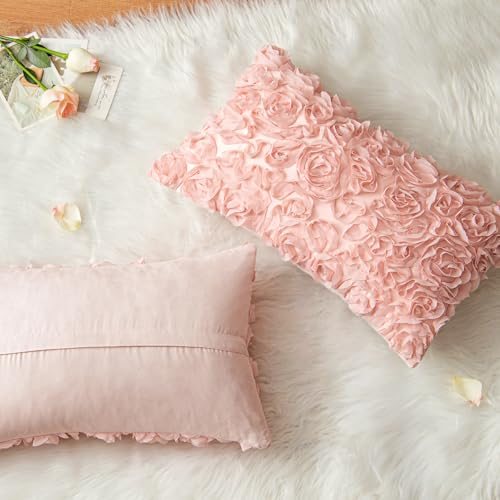 MIULEE Peach Pink Decorative Rose Pillow Cover 12x20 Inch