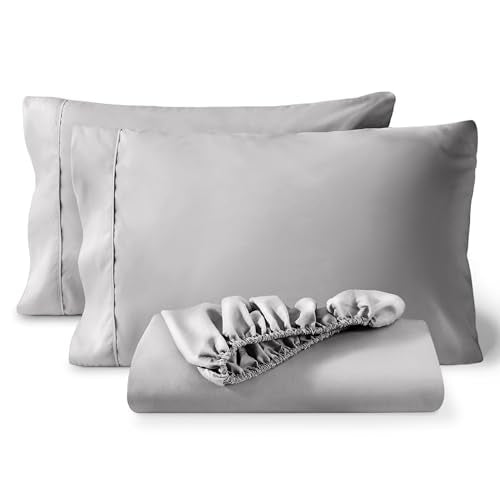 Bare Home Twin XL Fitted Sheet & Pillowcase Set - Light Grey