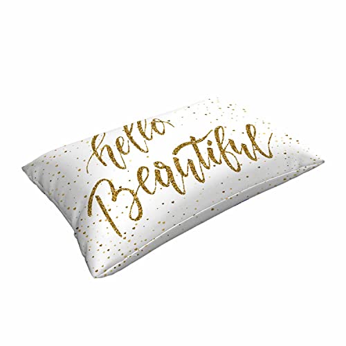 Mugod 20x30 Inch Gold Glitter Motivational Throw Pillow Cover - Hello Beautiful
