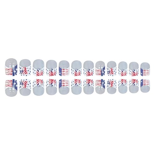 4th of July Press on Nails Short Square French Tip Fake Nails