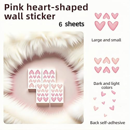 60 Pcs Pink Heart Wall Decals - Repositionable PVC Stickers for Girls' Rooms