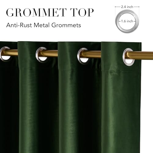 NICETOWN Olive Green Velvet Curtains 84 Inch Long for Bedroom, Luxury Super Soft Grommet Thermal Insulated Room Darkening Blackout Window Drapes for Living Room, 52 Inch Wide, 2 Panels