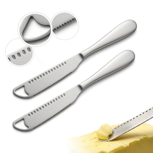 Zulcisy 2 Pack Stainless Steel Butter Knife Set - 3-in-1 Spreader & Slicer