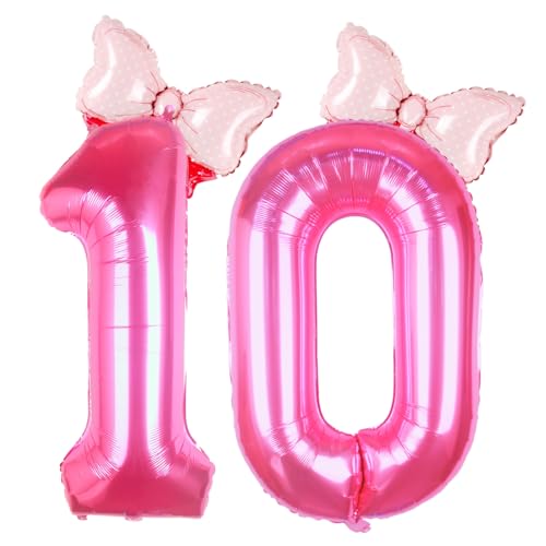 40-inch Pink Number 10 Balloon Set with Bow - Girls 10th Birthday Decor