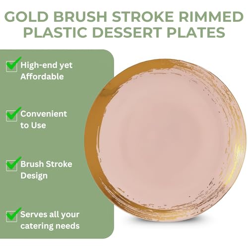 Elegant Blush Disposable Plastic Side Plates with Gold Rim - 10 Pack