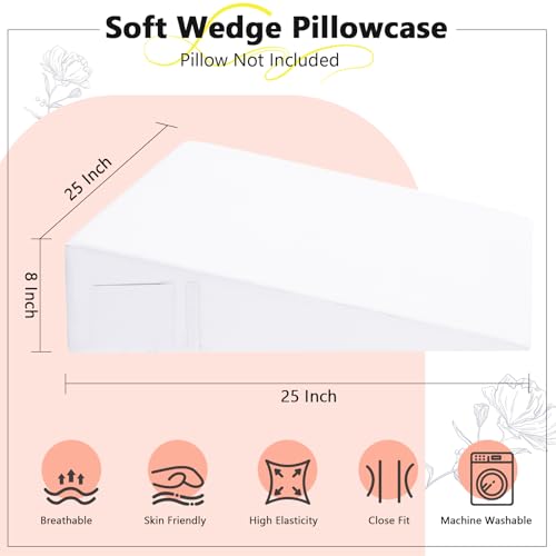 White Wedge Pillow Cover with Zipper and Side Pocket - 25" x 25" x 8"