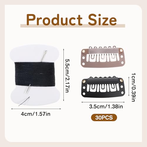 30 Pcs U-Shape Wig Clips with Needle and Thread for Hair Extensions