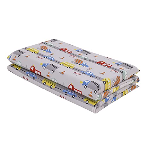 Construction Kids Nap Pad Sheet 19x45 Inches - Red, Yellow, Blue Allover Print