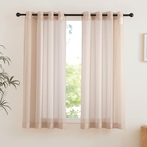 NICETOWN Taupe Sheer Curtains 72" Grommet Window Panels - 2 Pack