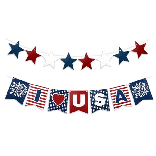 Casoty 4th of July Patriotic Banner Set - USA Flag & Star Garland