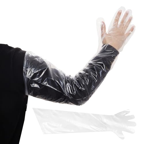 35-Inch Disposable Plastic Long Gloves for Field Dressing - 50 Pcs