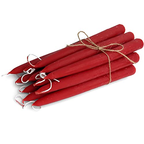 Red Blossom Beeswax Taper Candles Set - 8.5 Inch Unscented Handmade Decor, 12 Pack