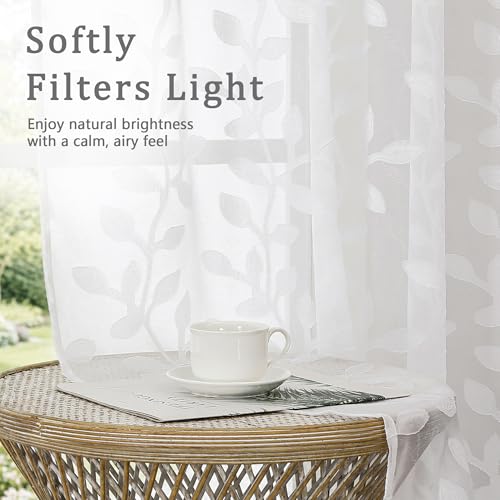 Light Filtering Leaf Jacquard Sheer Curtains 84" Long - 2 Panels Set, 37"W Each