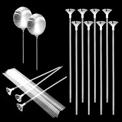 20 Pcs Balloon Holder Sticks with Cups – 12.4 Inch Clear Plastic Sticks