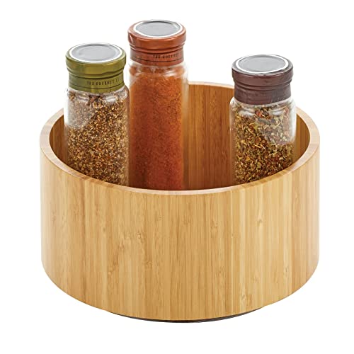 mDesign Lazy Susan Turntable Bamboo Spinner for Kitchen Cabinet, Pantry, Fridge, Cupboards, or Counter, Fully Rotating Organizer for Food, Spices, or Condiments, 9" Round, Echo Collection, Natural/Tan