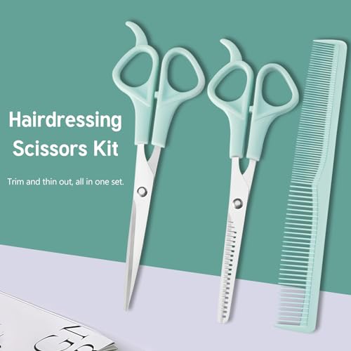 Kootinn Professional Hair Cutting Scissors and Thinning Shears Set, 6 Inch Stainless Steel Barber Shears with Comb