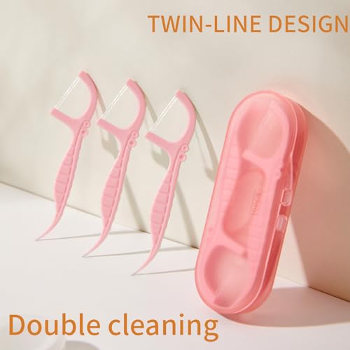 BAIDENTAL Twin Line Pink Dental Floss Picks with Portable Travel Case