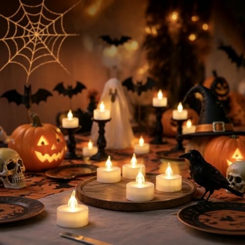 12-Pack LED Flameless Tea Lights with Timer - Warm White, Flickering, Battery Operated for Holiday & Party Decor