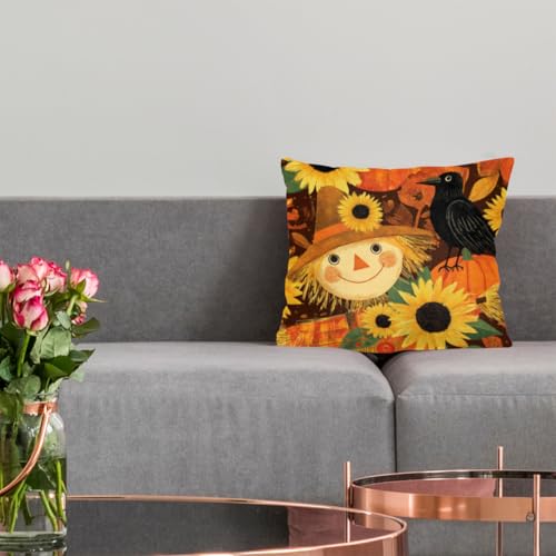 Pumpkin Scarecrow Throw Pillow Cover 18x18 for Fall Decor