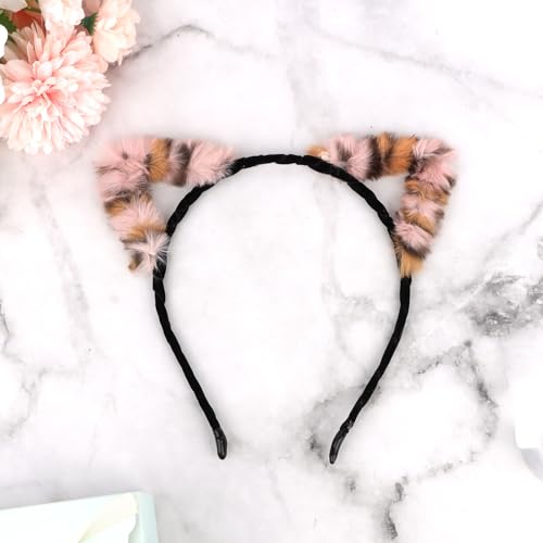 AMCAMI Cheetah Print Ears Headband Soft Fuzzy Animal Cat Headpiece