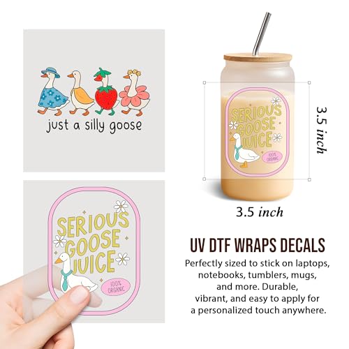 2 Pcs UV DTF Cup Wraps for 16 oz Glass - Cute Goose Decals