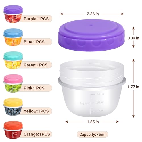 6 Pack 2.7 oz Leakproof Sauce Containers with Colorful Lids