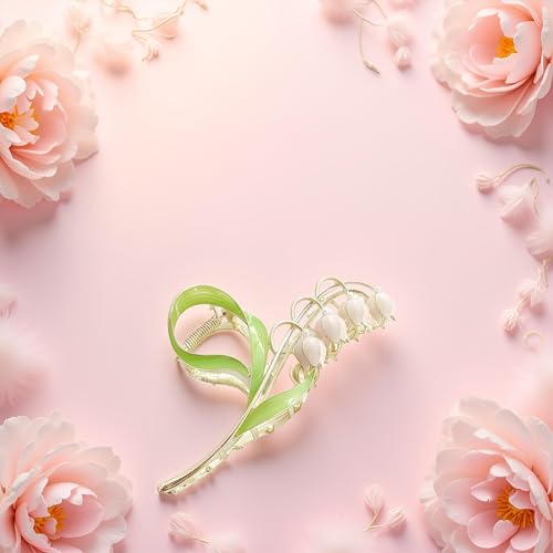 Pink Lily of the Valley Metal Hair Claw Clip for Thick & Thin Hair
