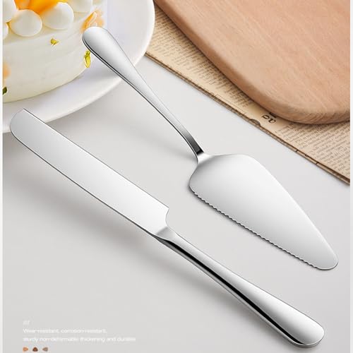 Kucensi 2-Piece Stainless Steel Wedding Cake Knife and Server Set, Silver