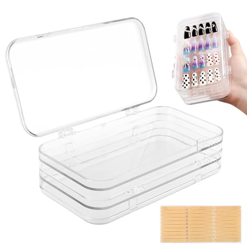 YOSINXU Tri-Fold Clear Press-On Nail Storage Box with Tape
