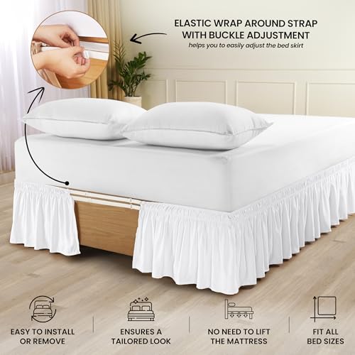 Utopia Bedding Full Size Bed Skirt - Adjustable Ruffle Design, 16-Inch Drop, White